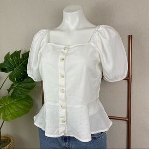 Universal Thread White Puff Sleeve Peplum Top (Sz Small)